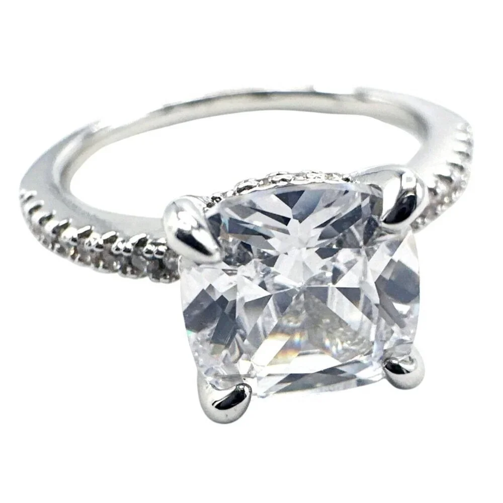 Womens Silver-Plated Brass Ring With Cubic Zirconia For Engagement & Anniversary - Picture 3 of 7